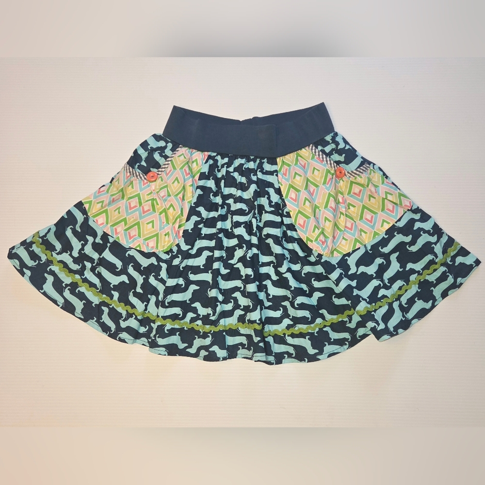 Matilda Jane Dog Days Circle Skirt Its a Wonderful Parade Size 8 Dachshund Navy